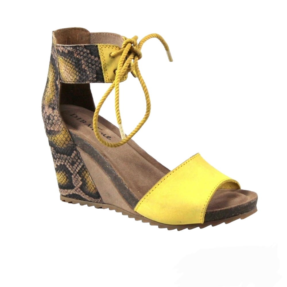 Diba True Nite Lite Wedge Leather Sandal Yellow Size 10